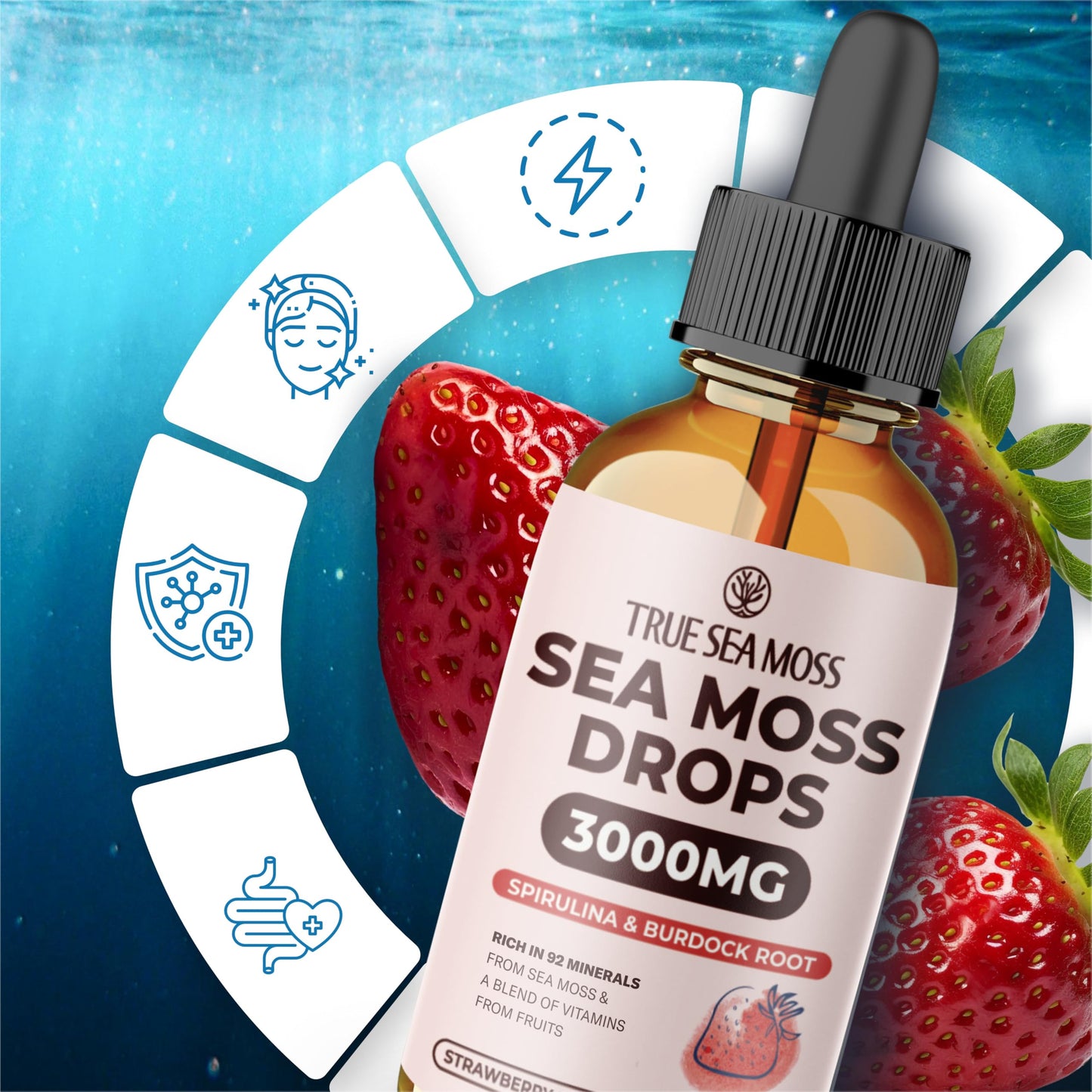 Sea Moss Gel & Liquid Drops Bundle – Wildcrafted Strawberry Seamoss with Burdock Root, Black Cumin & Spirulina – Fast-Absorbing, Nutrient-Dense Superfood – Vegan, Made in USA