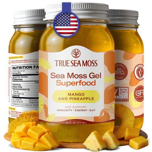 TrueSeaMoss Sea Moss Gel – Made in USA – Wildcrafted Seamoss, Fresh Fruits & Sea Vegetables – Mango/Pineapple, Pack of 1 (Labels may Vary)