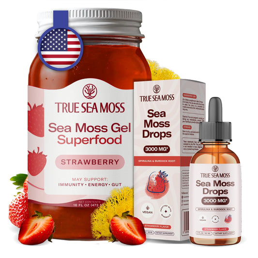 Sea Moss Gel & Liquid Drops Bundle – Wildcrafted Strawberry Seamoss with Burdock Root, Black Cumin & Spirulina – Fast-Absorbing, Nutrient-Dense Superfood – Vegan, Made in USA